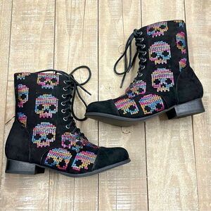 Iron Fist Sugar Hiccups Sequin Skull Combat Boots sz 5